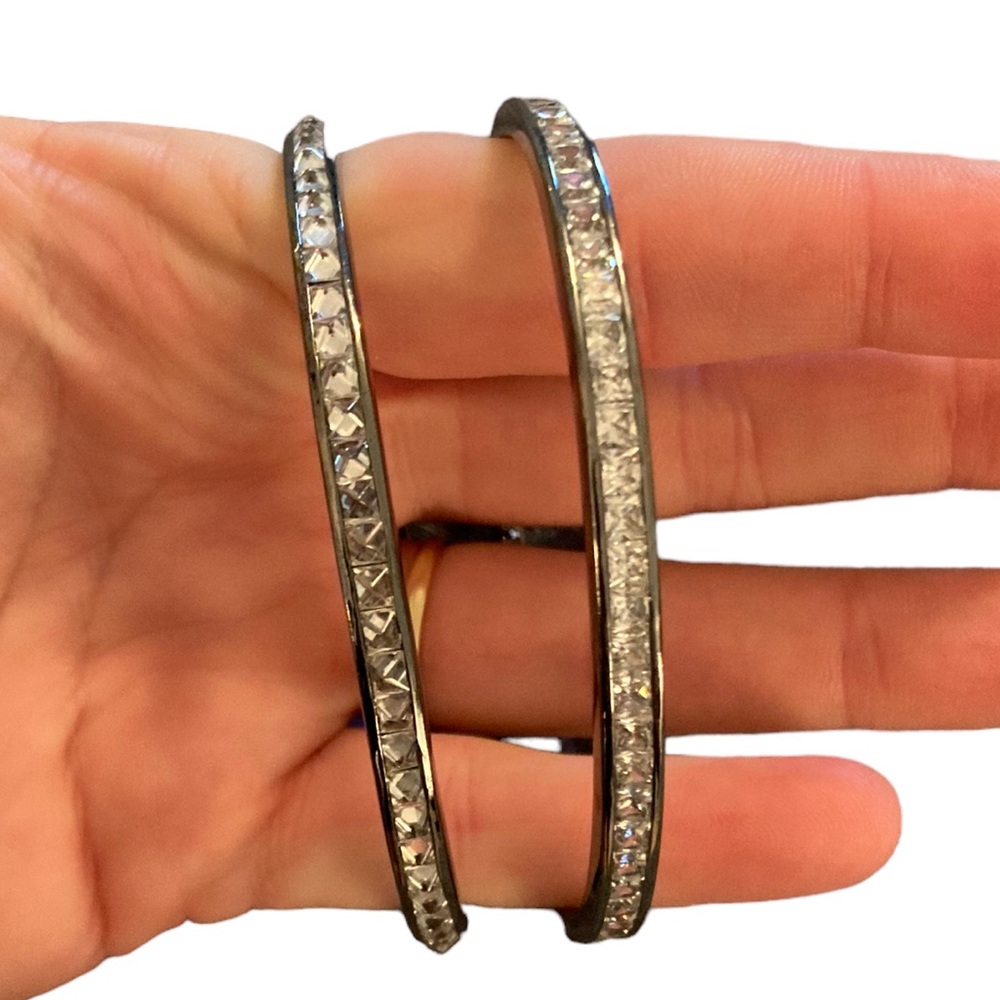 Henri Bendel Women’s Dark Gray Metal Bangle Bracelets With Crystals. Two Of Them - Picture 3 of 8